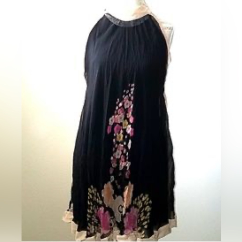 Silk Black and Cream Floral Dress